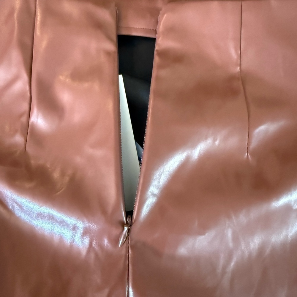 Cider Brown Faux Leather Midi Skirt - Picture 2 of 5